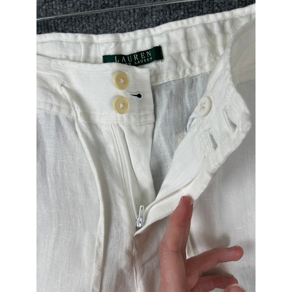 Lauren Ralph Lauren Linen White Pants Women 4 Wide Leg Drawstring Beach Vacation - Picture 4 of 10